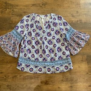 Crown & Ivy Crochet Trim Peasant Top Size PM